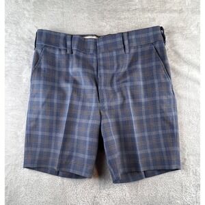 Vtg Wool Blend Plaid Shorts Mens 36 Blue Yellow 60s 70s 80s Preppy